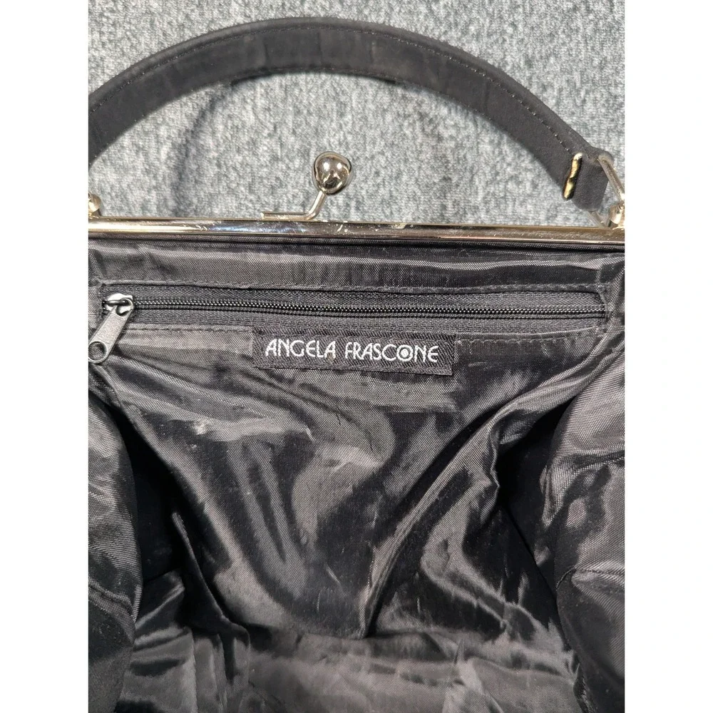 Angela Frascone Floral Tulip Kiss Lock Frame Bag Black Watercolor Top Handle